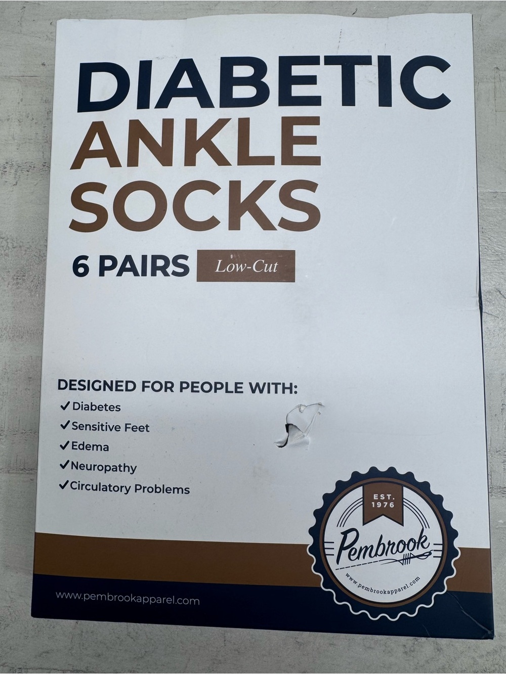 Pembrook 6 pairs Diabetic ankle socks low cut size large black